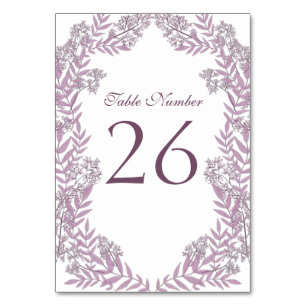 Dusty Plum Purple Wedding  Botanical Table Number