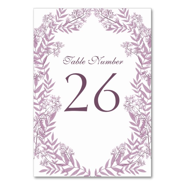 Dusty Plum Purple Wedding  Botanical Table Number (Back)