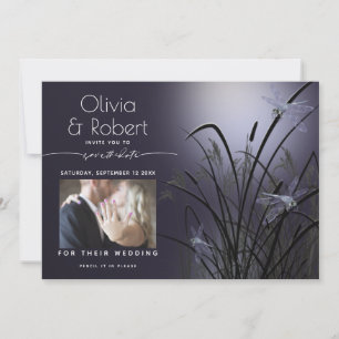 Dusty Plum Save the Date Moonlight Dragonfly Invitation