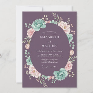 Dusty Plum Succulent Eucalyptus Wedding Invitation