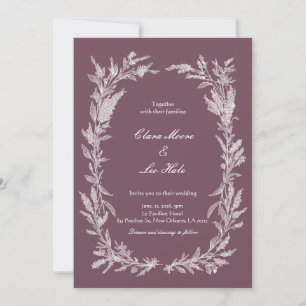 Dusty Plum White Line Art Botanical Wedding Invita Invitation
