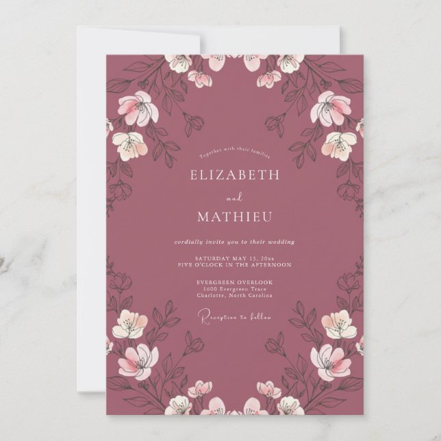 Dusty Plum Wildflower Wedding Invitation (Front)
