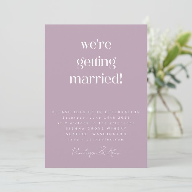 Dusty Purple All in One Minimalist Modern Wedding Invitation (Standing Front)