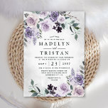 Dusty Purple and Silver Grey Floral Rustic Wedding Invitation<br><div class="desc">Design features elegant watercolor floral elements in various shades of dusty purples, dark plum and more. Design also features various types of rustic greenery and branches with silver grey watercolor splashes within the corners for added style. If you prefer the invitation without the splashes, you can remove them on the...</div>