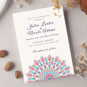 Dusty Purple Aqua Pampas Meadow Wedding Invitation