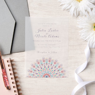 Dusty Purple Aqua Pampas Meadow Wedding Vellum Invitations