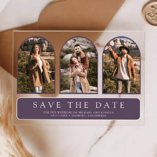 Dusty Purple Arch 3 Photo Wedding Save the Date Acrylic Invitations