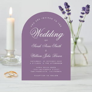 Dusty Purple Arch Wedding Simple Script Modern Invitation