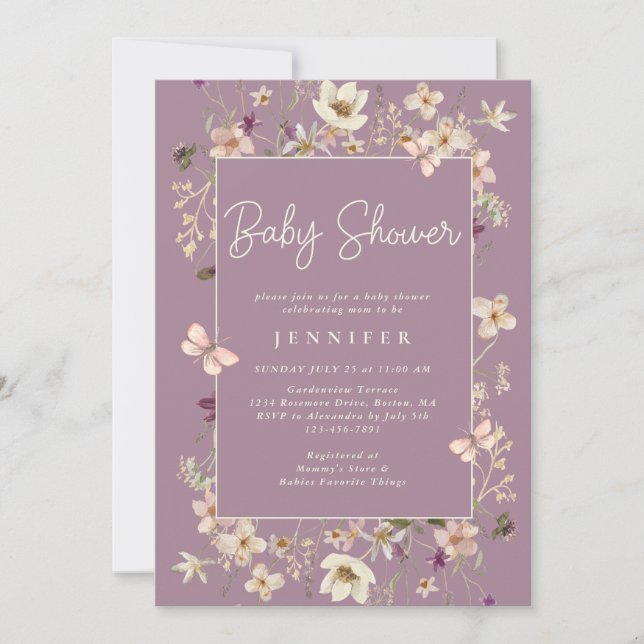 Dusty Purple Baby In Bloom Wildflower Baby Shower  Invitation (Front)