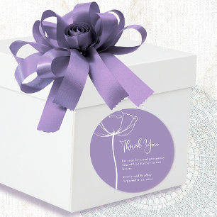 Dusty Purple Background Floral Wedding Thank You  Classic Round Sticker