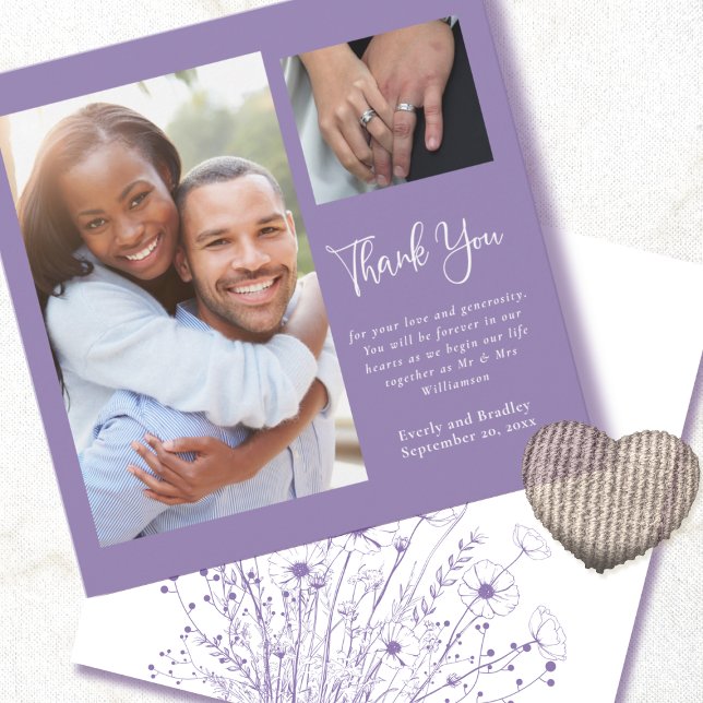 Dusty Purple Background Photo Wedding Thank You  Invitation (Creator Uploaded)