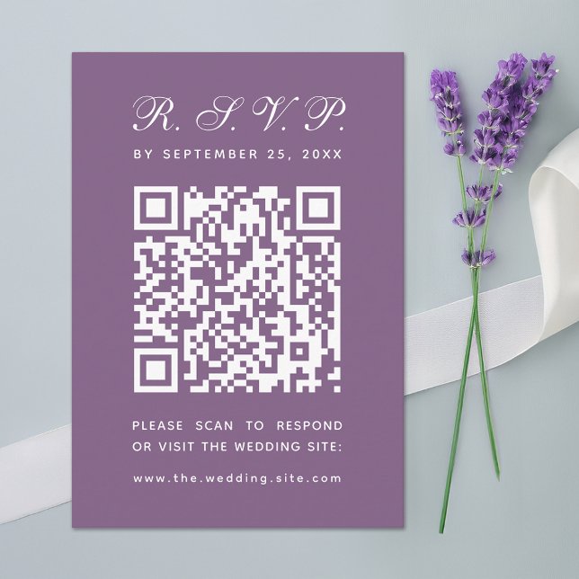 Dusty Purple Big QR Code Simple Script Wedding  RSVP Card (Creator Uploaded)