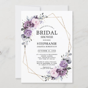 Dusty Purple Blooms Geometric Bridal Shower Invita Invitation