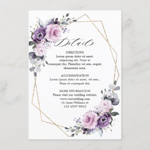 Dusty Purple Blooms Geometric Wedding Details Enclosure Card