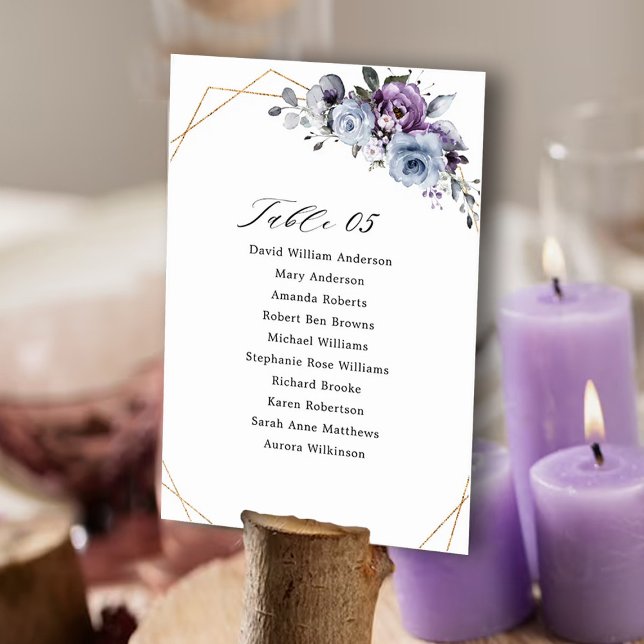 Dusty Purple Blooms Geometric Wedding  Table Number (Creator Uploaded)
