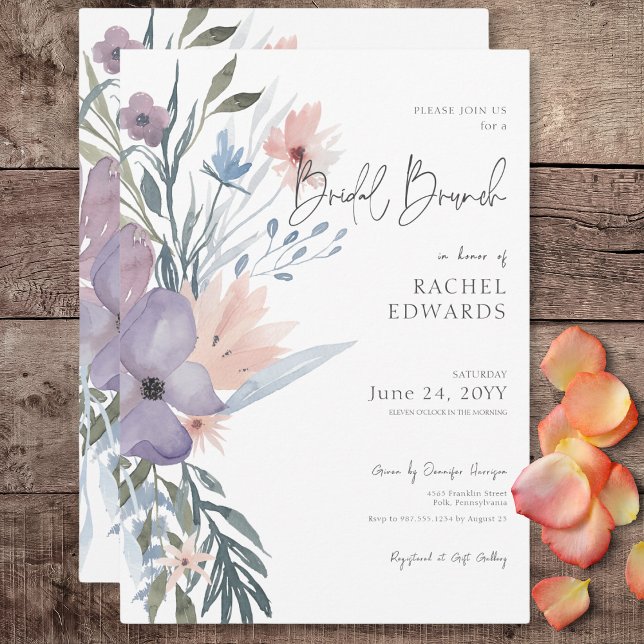 Dusty Purple & Blue Boho Floral Bridal Brunch Invitation (Dusty Purple & Blue Boho Floral Bridal Brunch Invitation)