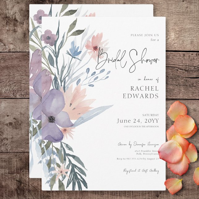 Dusty Purple & Blue Boho Floral Bridal Shower Invitation (Dusty Purple & Blue Boho Floral Bridal Shower Invitation)