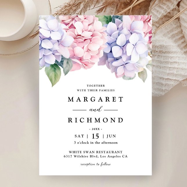 Dusty Purple & Blush Pink Hydrangea Floral Wedding Invitation (Creator Uploaded)