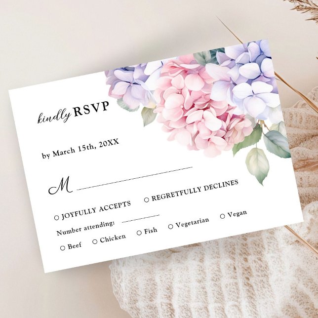 Dusty Purple & Blush Pink Hydrangea Wedding RSVP Card (Creator Uploaded)