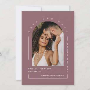 Dusty Purple Boho Arch Photo QR Code Save Our Date Invitation