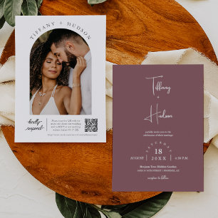 Dusty Purple Boho Wedding Arch Photo QR Code  Invitation
