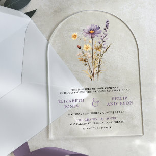 Dusty Purple Boho Wildflower Wedding Acrylic Invitations