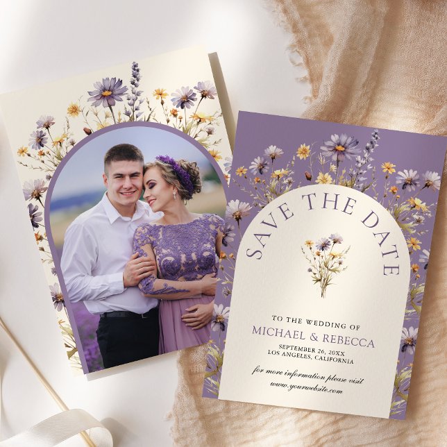Dusty Purple Boho Wildflower Wedding Photo Save The Date (Creator Uploaded)