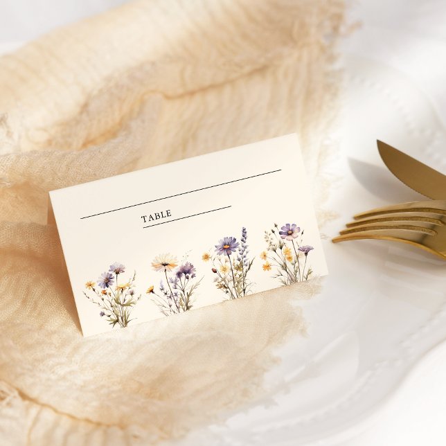 Dusty Purple Boho Wildflower Wedding Place Card (Creator Uploaded)