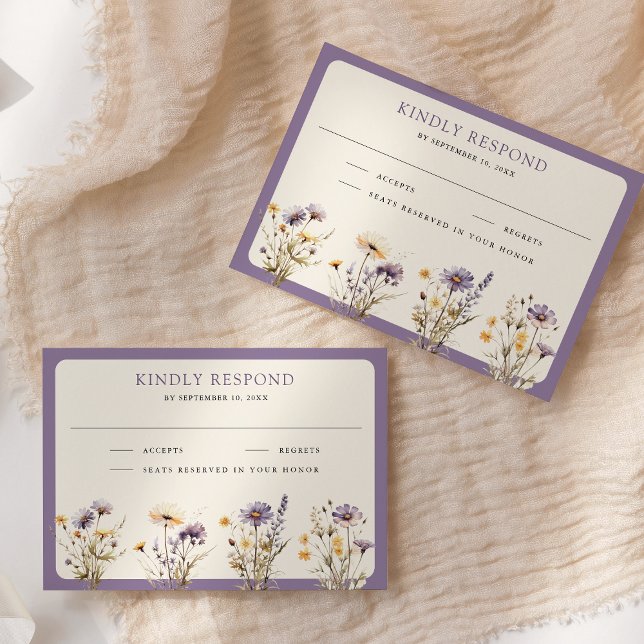 Dusty Purple Boho Wildflower Wedding RSVP Card (Creator Uploaded)