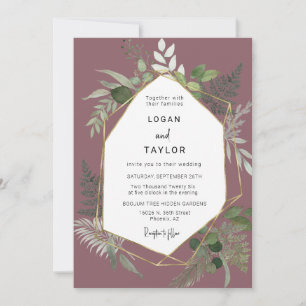 Dusty Purple Botanical Greenery Gold Frame QR Code Invitation