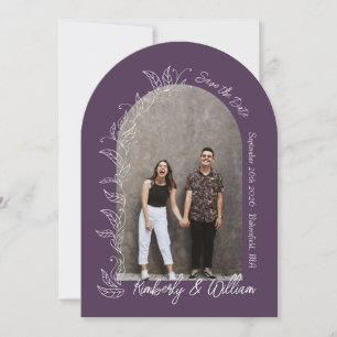 Dusty Purple Botanical Leaves Arch Save the Date Invitation