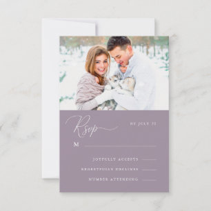 Dusty Purple Calligraphy and Floral Photo Rsvp Card