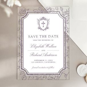 Dusty Purple Catholic Wedding Save the Date Acrylic Invitations