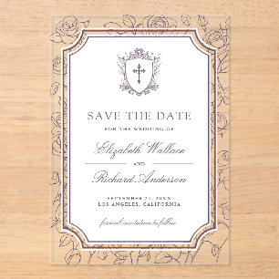 Dusty Purple Catholic Wedding Save the Date Acrylic Invitations