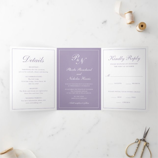 Dusty Purple Classic Elegant Wedding Tri-Fold Invitation (Inside)