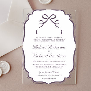 Dusty Purple Coquette Bow Wedding Acrylic Invitations