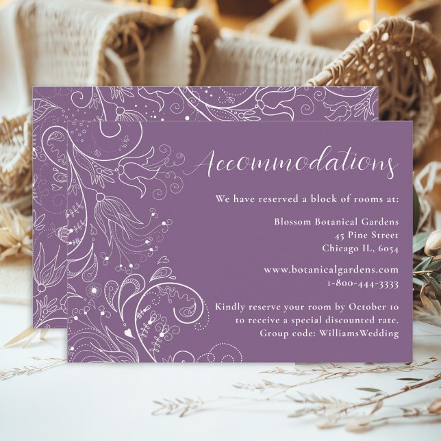 Dusty Purple Elegant Floral Wedding Accommodations Enclosure Card (Creator Uploaded)