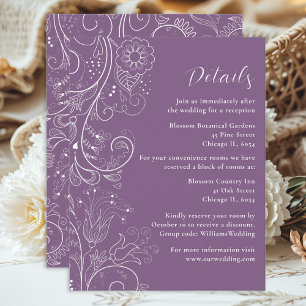 Dusty Purple Elegant Floral Wedding Details Enclosure Card