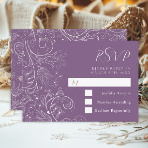 Dusty Purple Elegant Floral Wedding RSVP Card