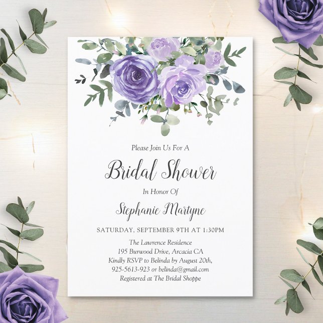 Dusty Purple Eucalyptus Botanical Bridal Shower Invitation (Creator Uploaded)