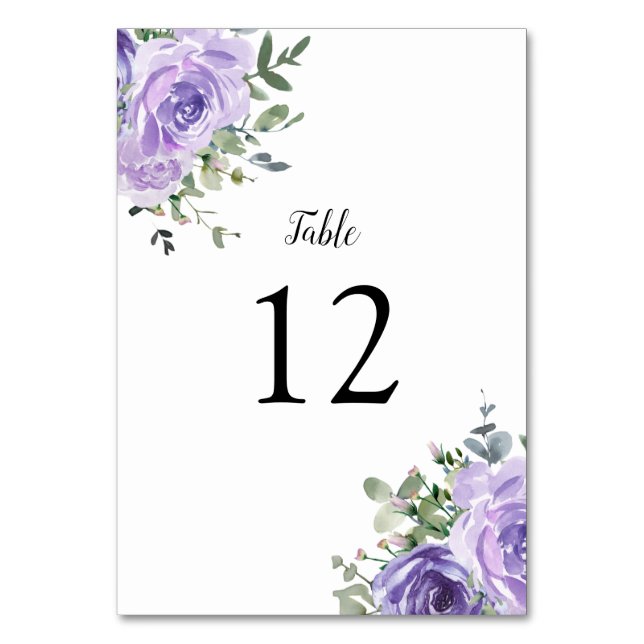 Dusty Purple Eucalyptus Botanical Table Number (Front)
