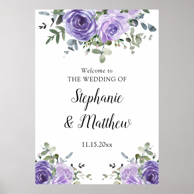 Dusty Purple Eucalyptus Botanical Wedding Welcome Poster (Front)