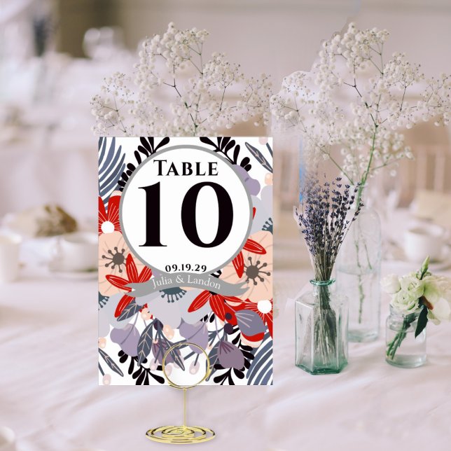 Dusty Purple Flora Fauna Red Pink Lavender Floral  Table Number (Creator Uploaded)
