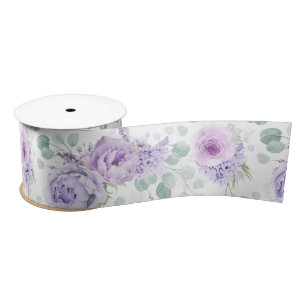 Dusty Purple Floral Elegant Botanical Satin Ribbon
