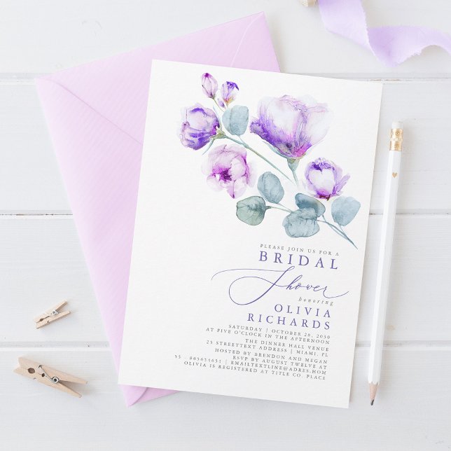 Dusty Purple Floral Elegant Minimal Bridal Shower Invitation (Creator Uploaded)