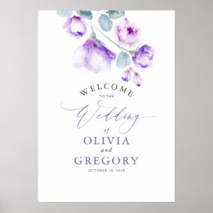 Dusty Purple Floral Elegant Wedding Welcome Sign