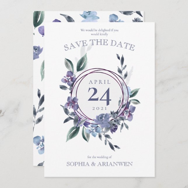 Dusty Purple floral garden Wedding Invitation (Front/Back)