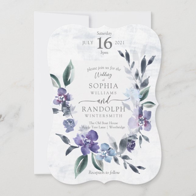 Dusty Purple Floral Garden Wedding Invitation, Inv Invitation (Front)