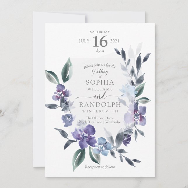 Dusty Purple Floral Garden Wedding Invitation, Invitation (Front)