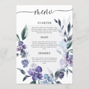 Dusty Purple Floral Garden Wedding Menu, Invitation
